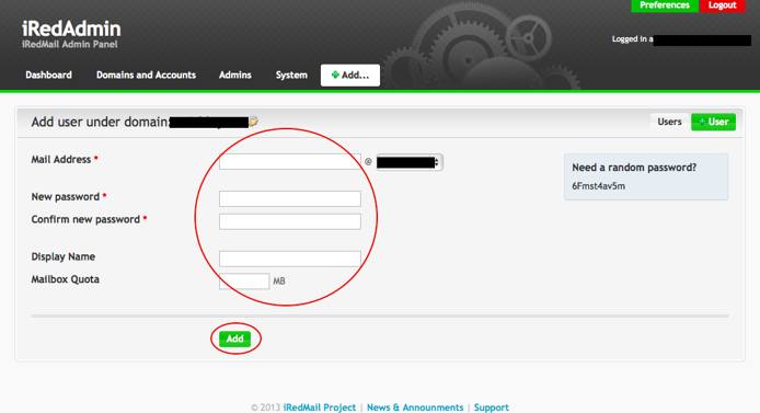 iRedAdmin Add User Information