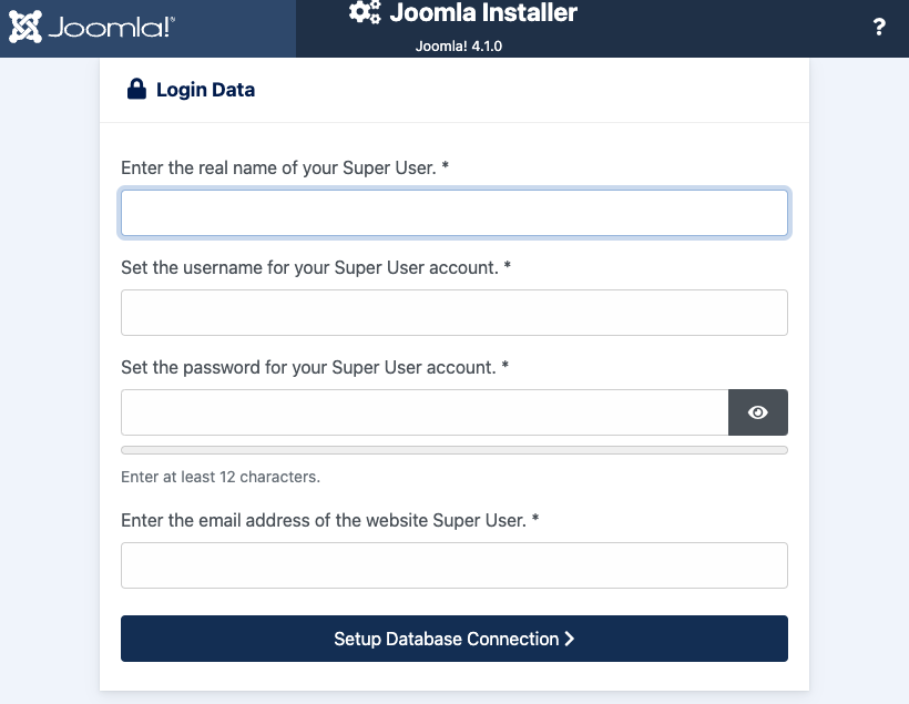 Screenshot of the Joomla Login Data prompt